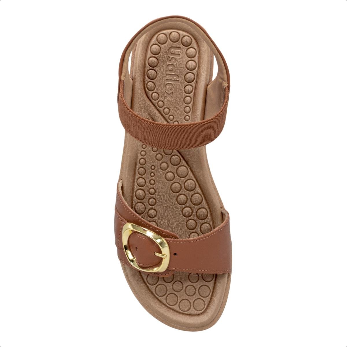 Sandália Usaflex Feminina Salto Anabela Fivela Couro Casual UD13002 Caramelo 3