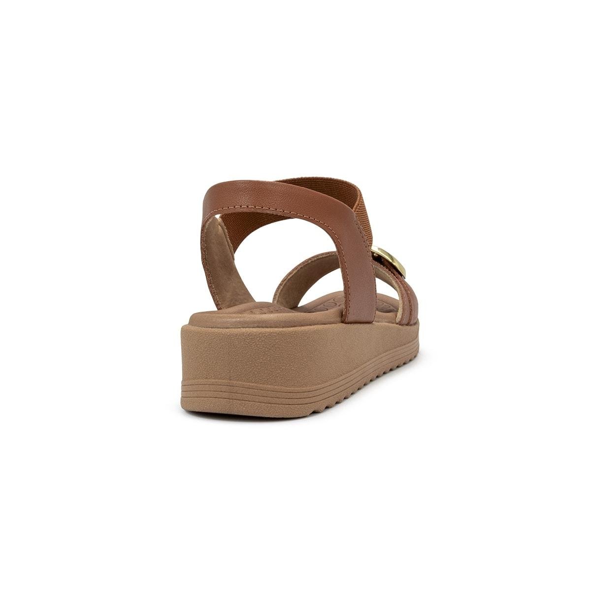 Sandália Usaflex Feminina Salto Anabela Fivela Couro Casual UD13002 Caramelo 4