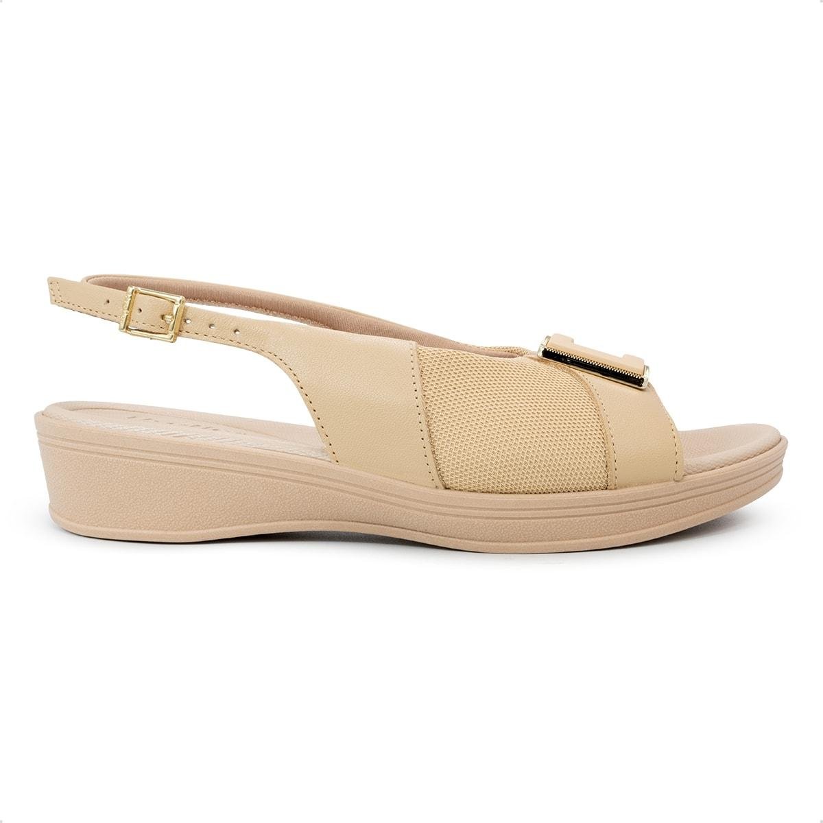 Sandália Usaflex Feminina Slingback Salto Anabela Couro Casual Joanetes UD04003