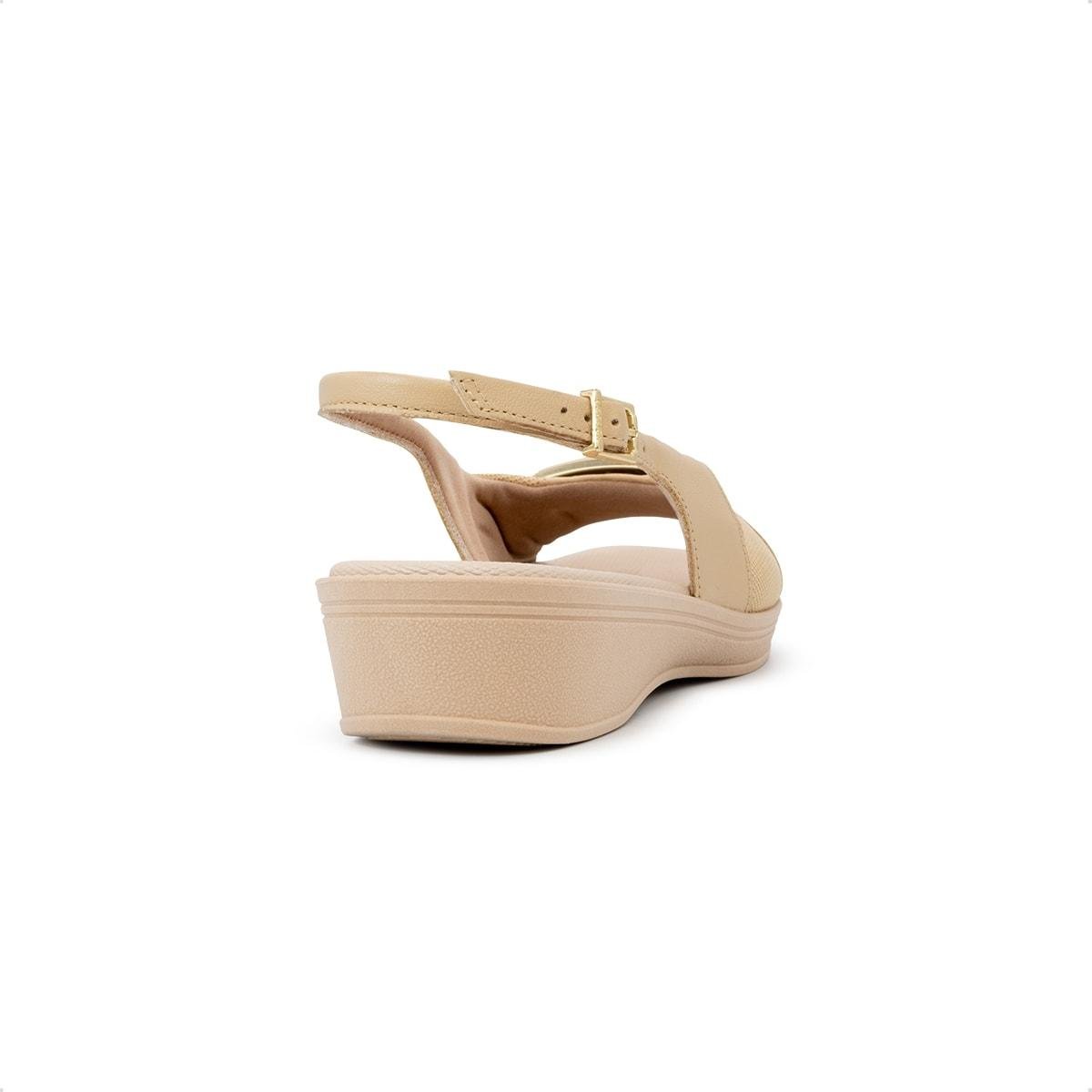 Sandália Usaflex Feminina Slingback Salto Anabela Couro Casual Joanetes UD04003 Bege 4
