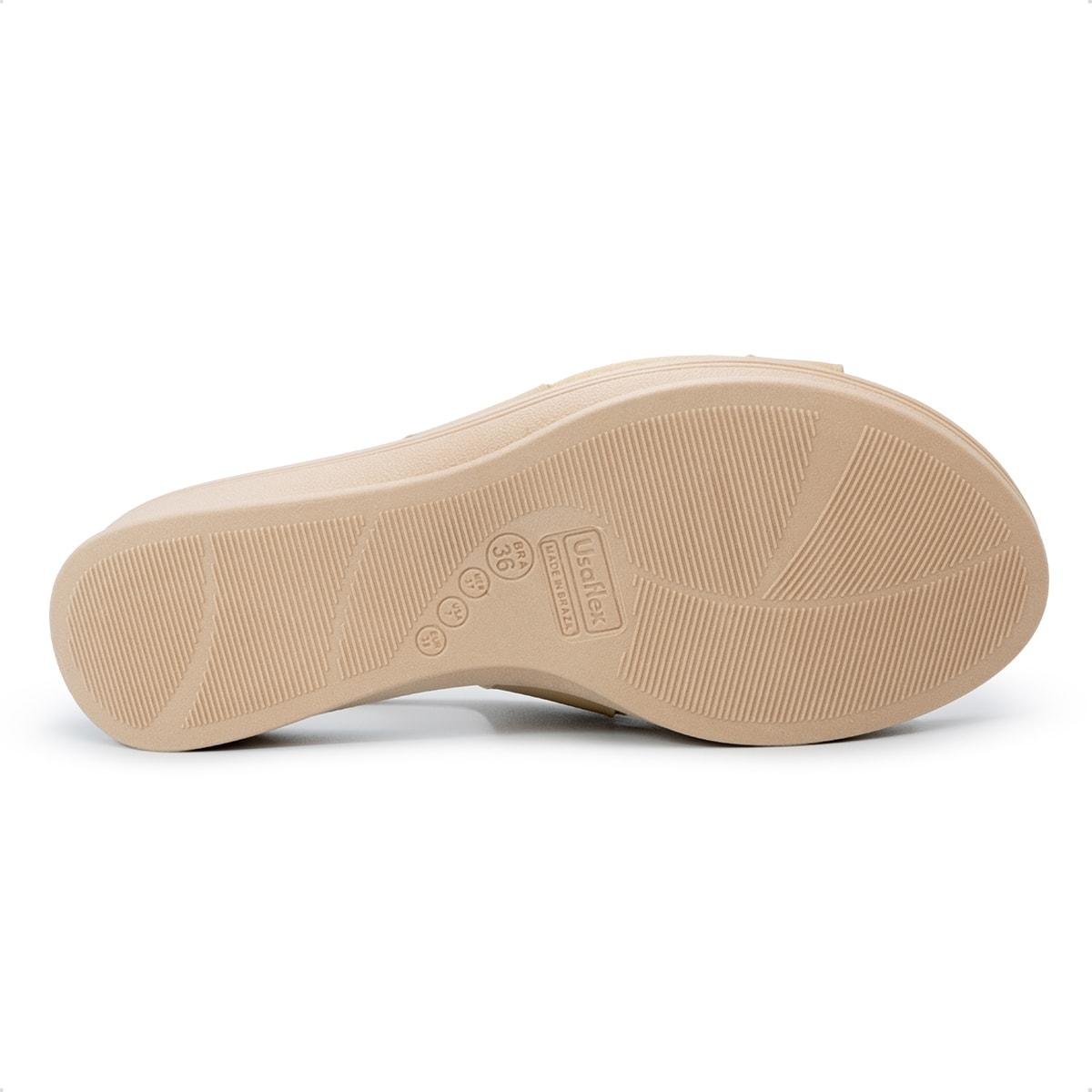Sandália Usaflex Feminina Slingback Salto Anabela Couro Casual Joanetes UD04003 Bege 5