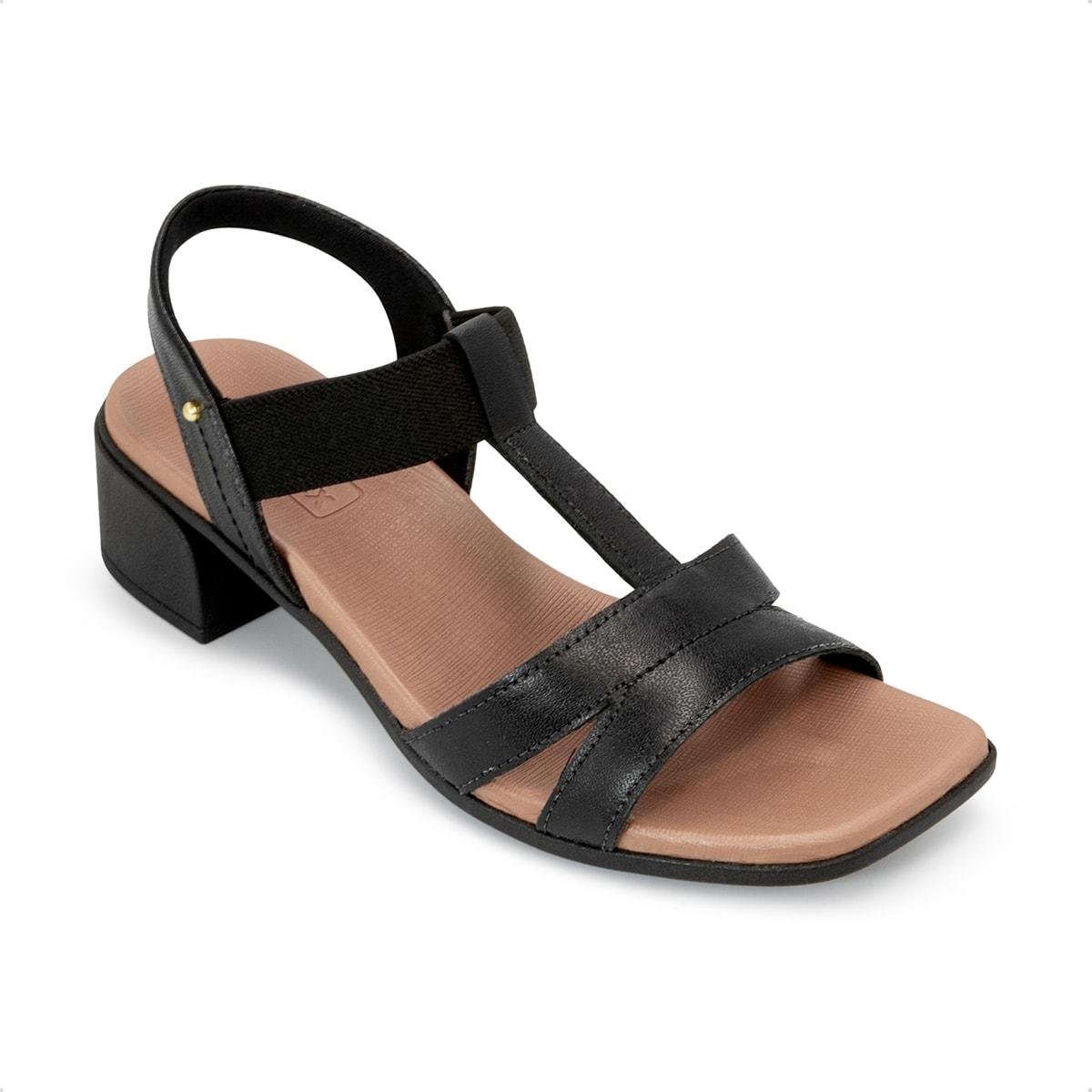Sandália Usaflex Feminino Bico Quadrado Couro Casual AN27006 Preto 2