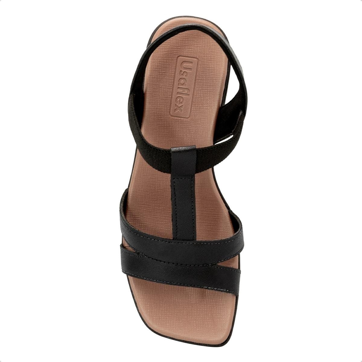 Sandália Usaflex Feminino Bico Quadrado Couro Casual AN27006 Preto 3