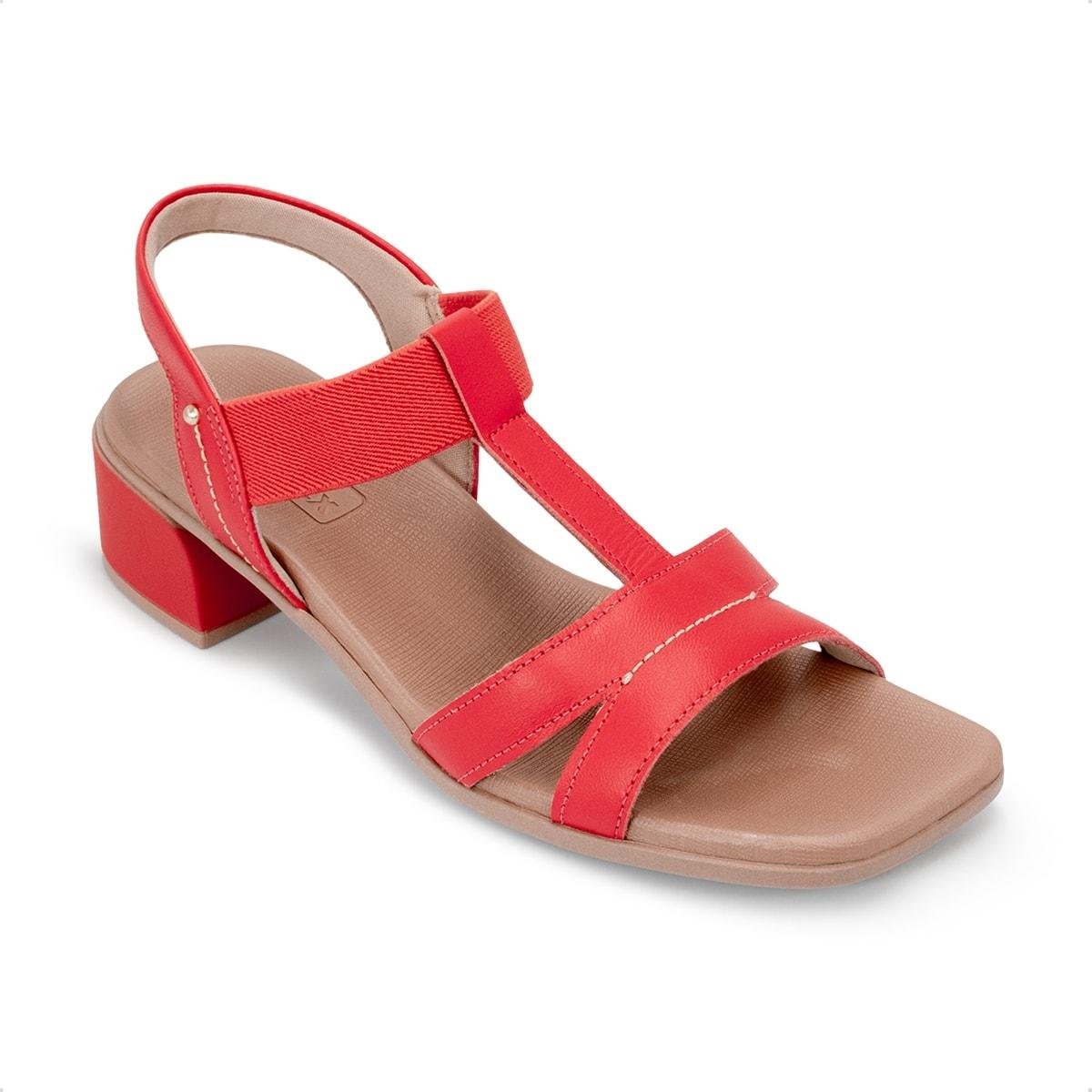 Sandália Usaflex Feminino Bico Quadrado Couro Casual AN27006 Coral 2