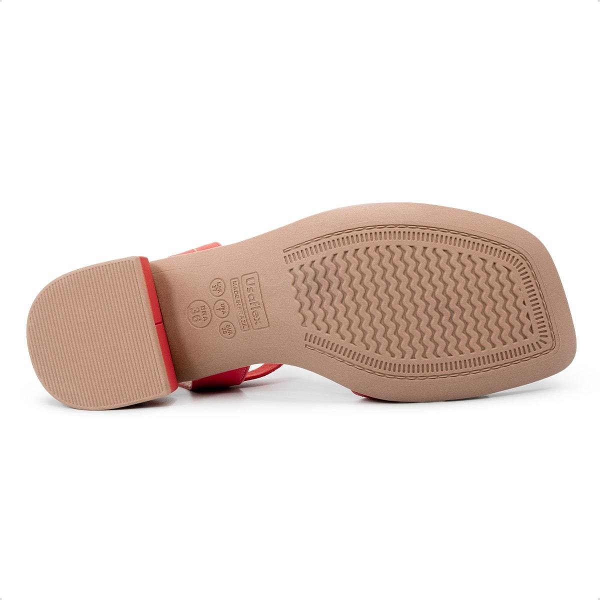 Sandália Usaflex Feminino Bico Quadrado Couro Casual AN27006 Coral 5