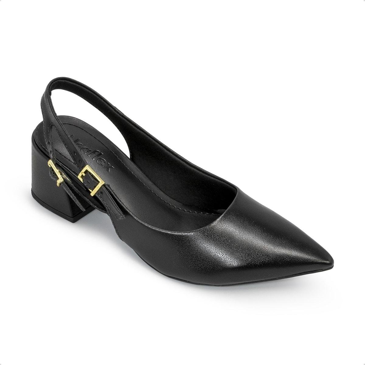 Scarpin Slingback Usaflex Feminino Bico Fino Couro Casual AK02009 Preto 2