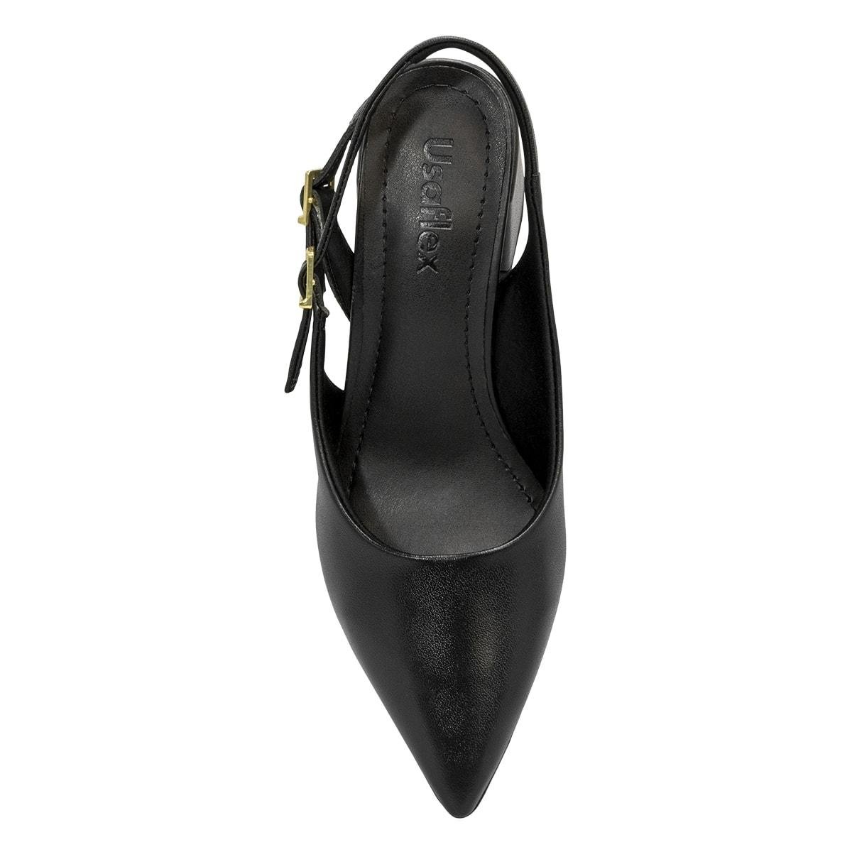 Scarpin Slingback Usaflex Feminino Bico Fino Couro Casual AK02009 Preto 3