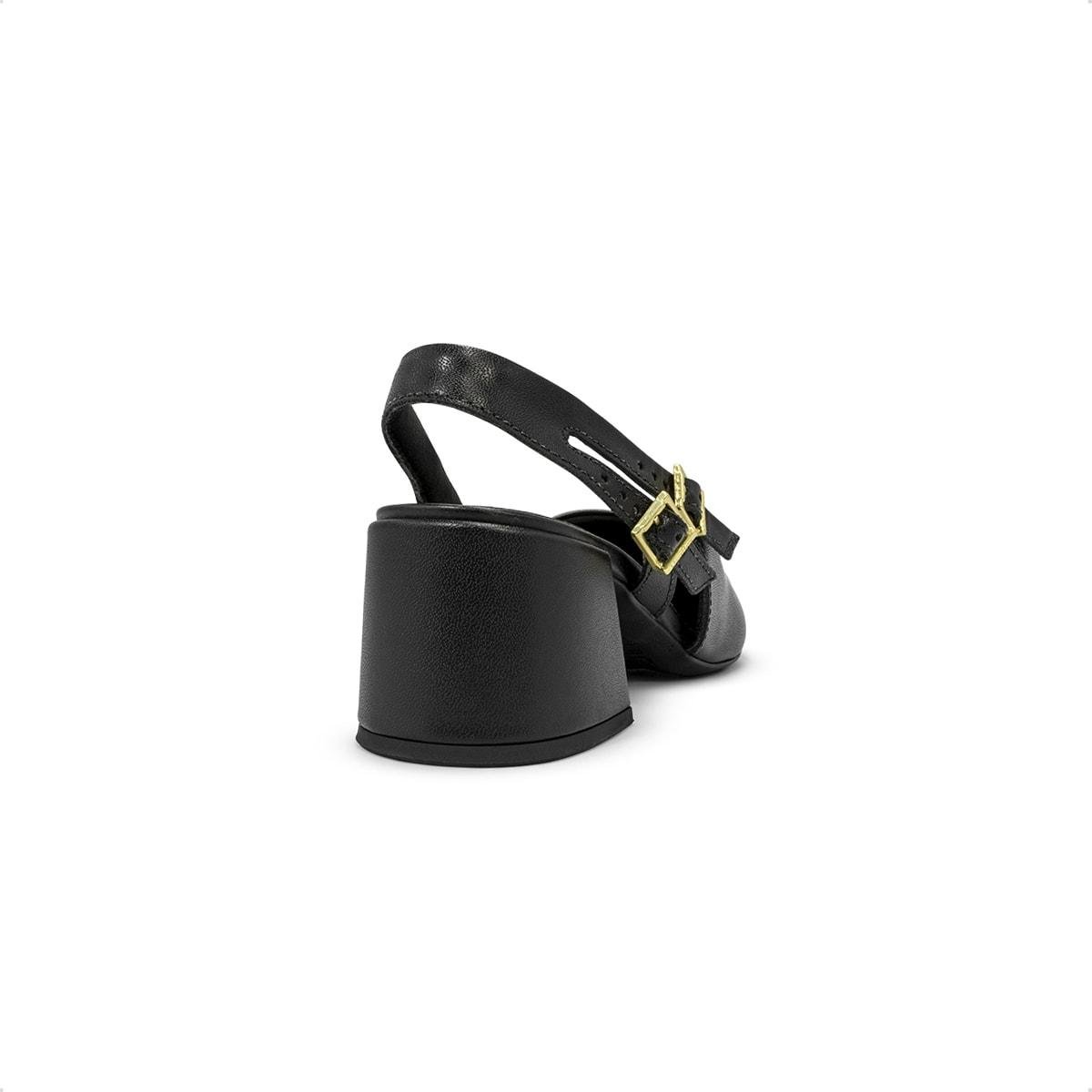 Scarpin Slingback Usaflex Feminino Bico Fino Couro Casual AK02009 Preto 4