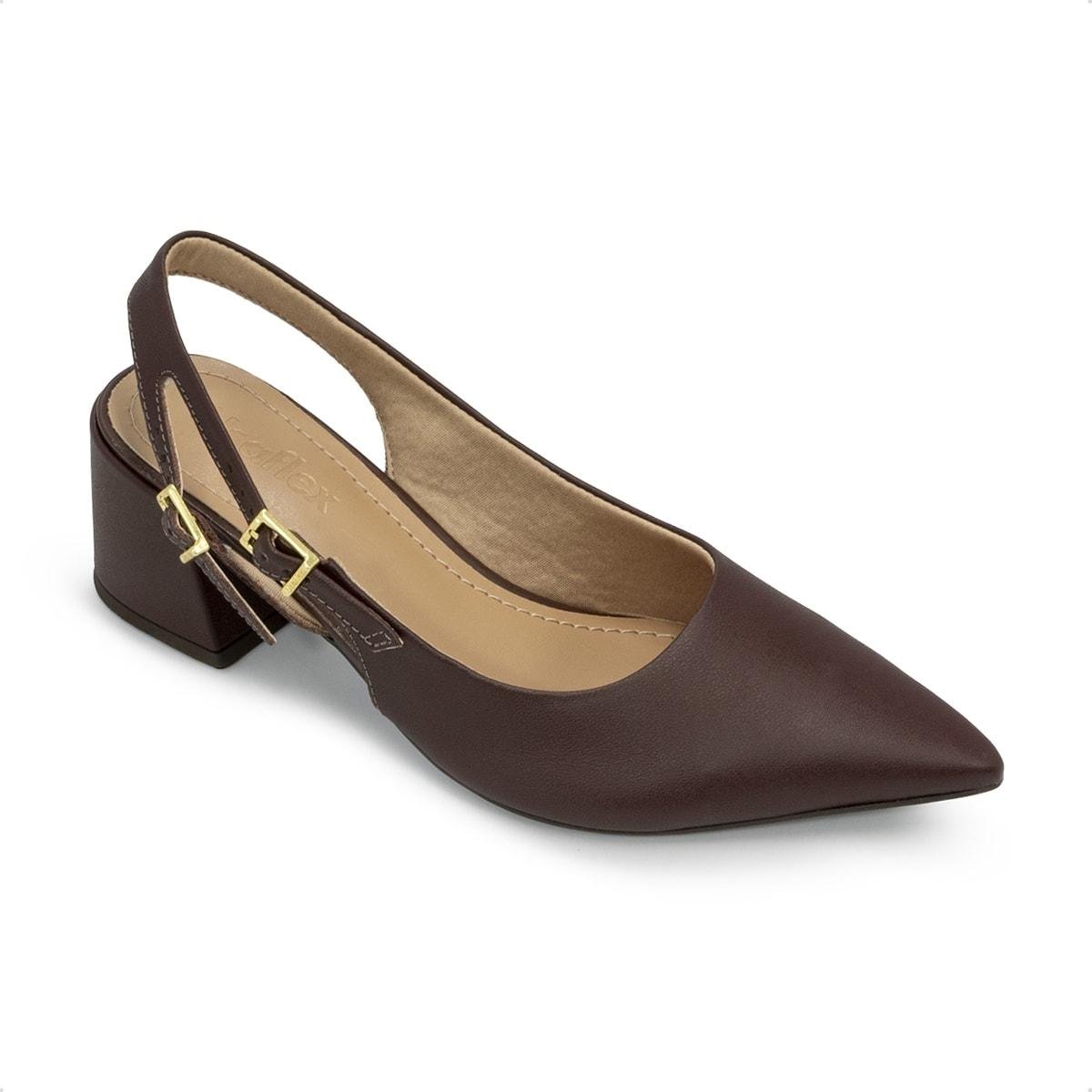 Scarpin Slingback Usaflex Feminino Bico Fino Couro Casual AK02009 Marrom Escuro 2