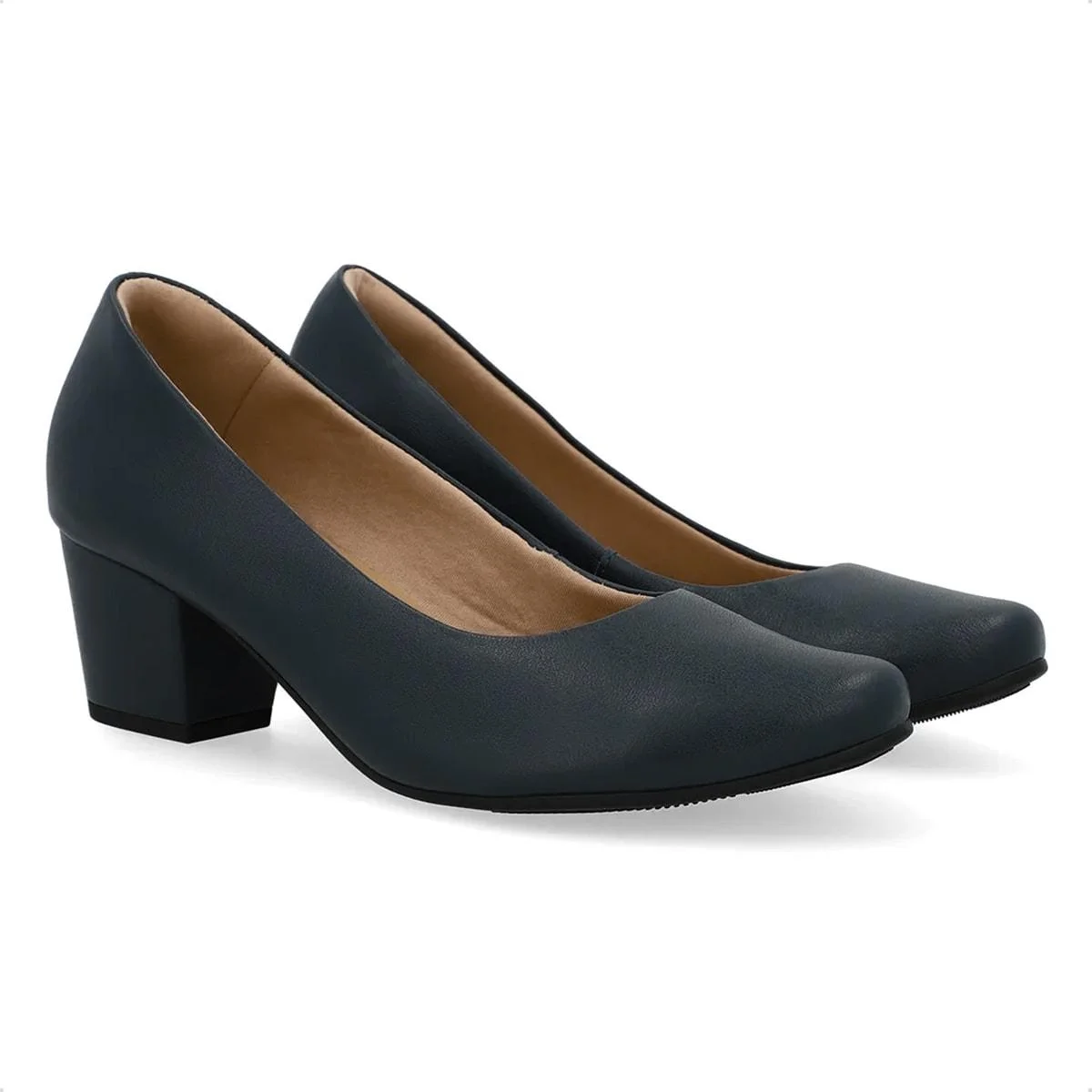 Scarpin Usaflex Feminino Couro Salto Bloco Casual UD05001 Marinho 2