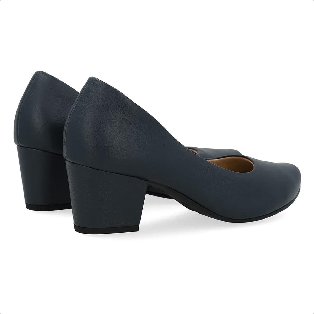 Scarpin Usaflex Feminino Couro Salto Bloco Casual UD05001 Marinho 4