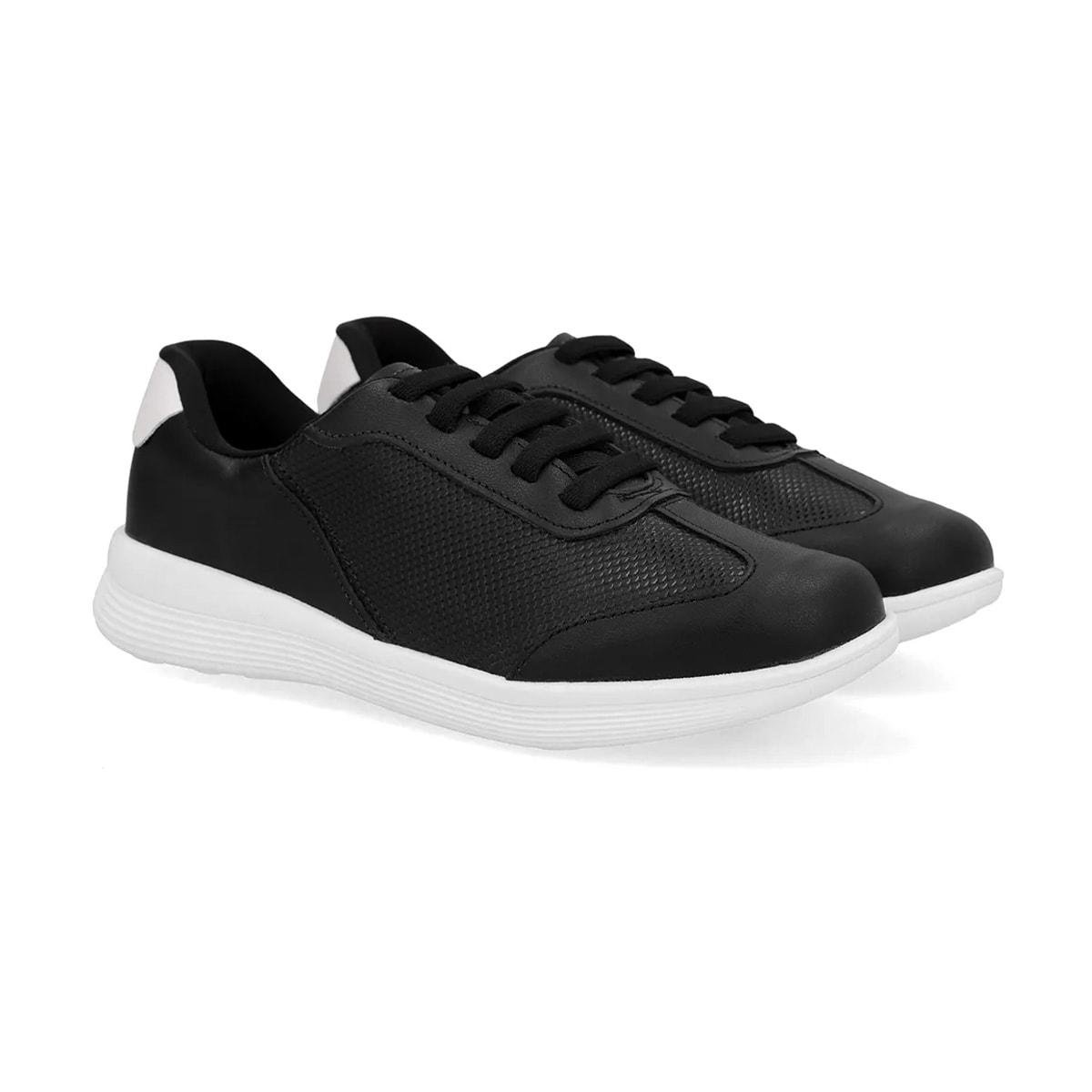 Tênis Usaflex Feminino Básico Couro Cadarço Elástico Casual UD02004 Preto 2
