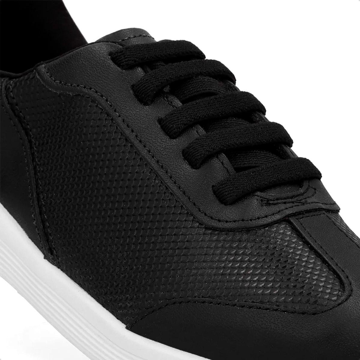 Tênis Usaflex Feminino Básico Couro Cadarço Elástico Casual UD02004 Preto 3