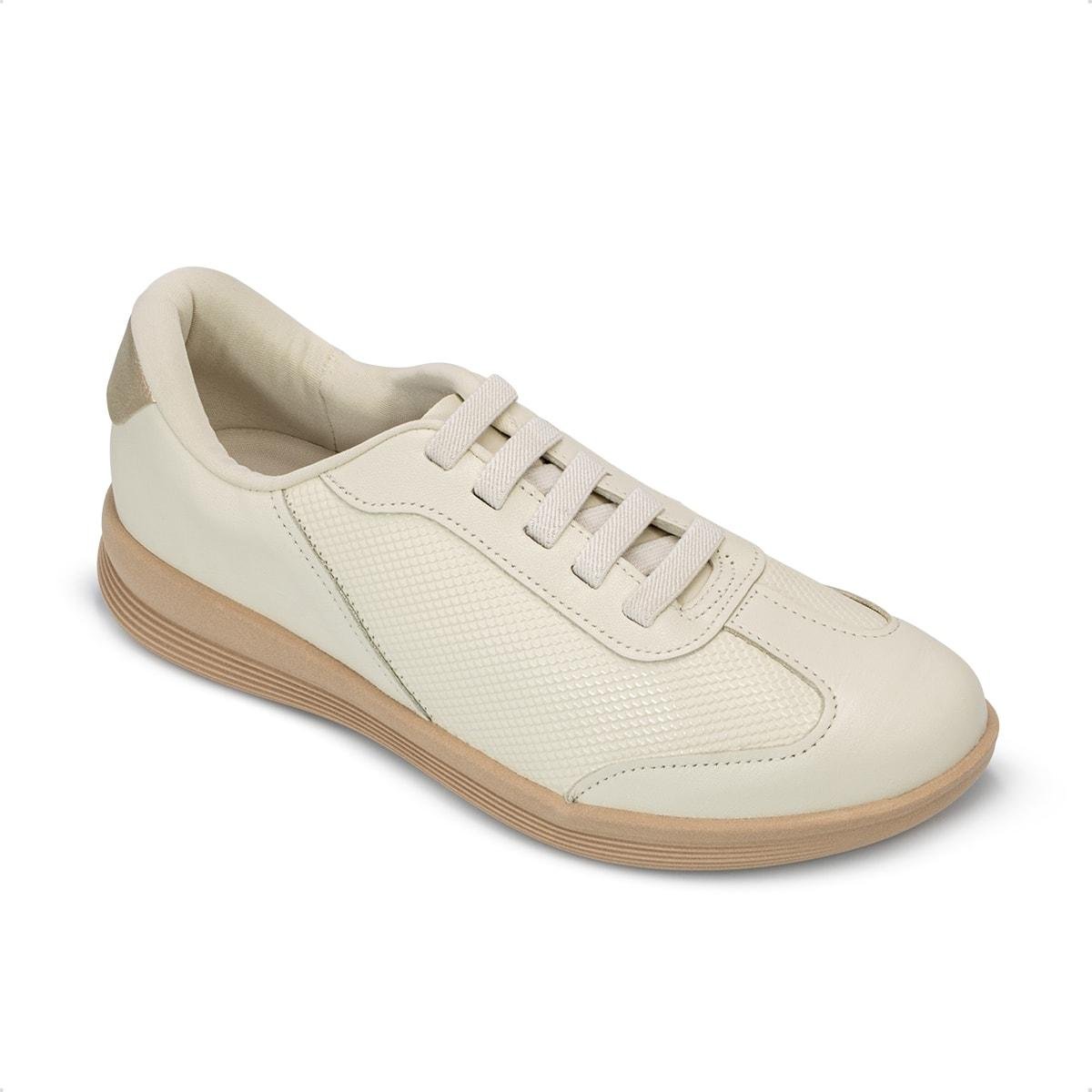 Tênis Usaflex Feminino Básico Couro Cadarço Elástico Casual UD02004 Off White 2