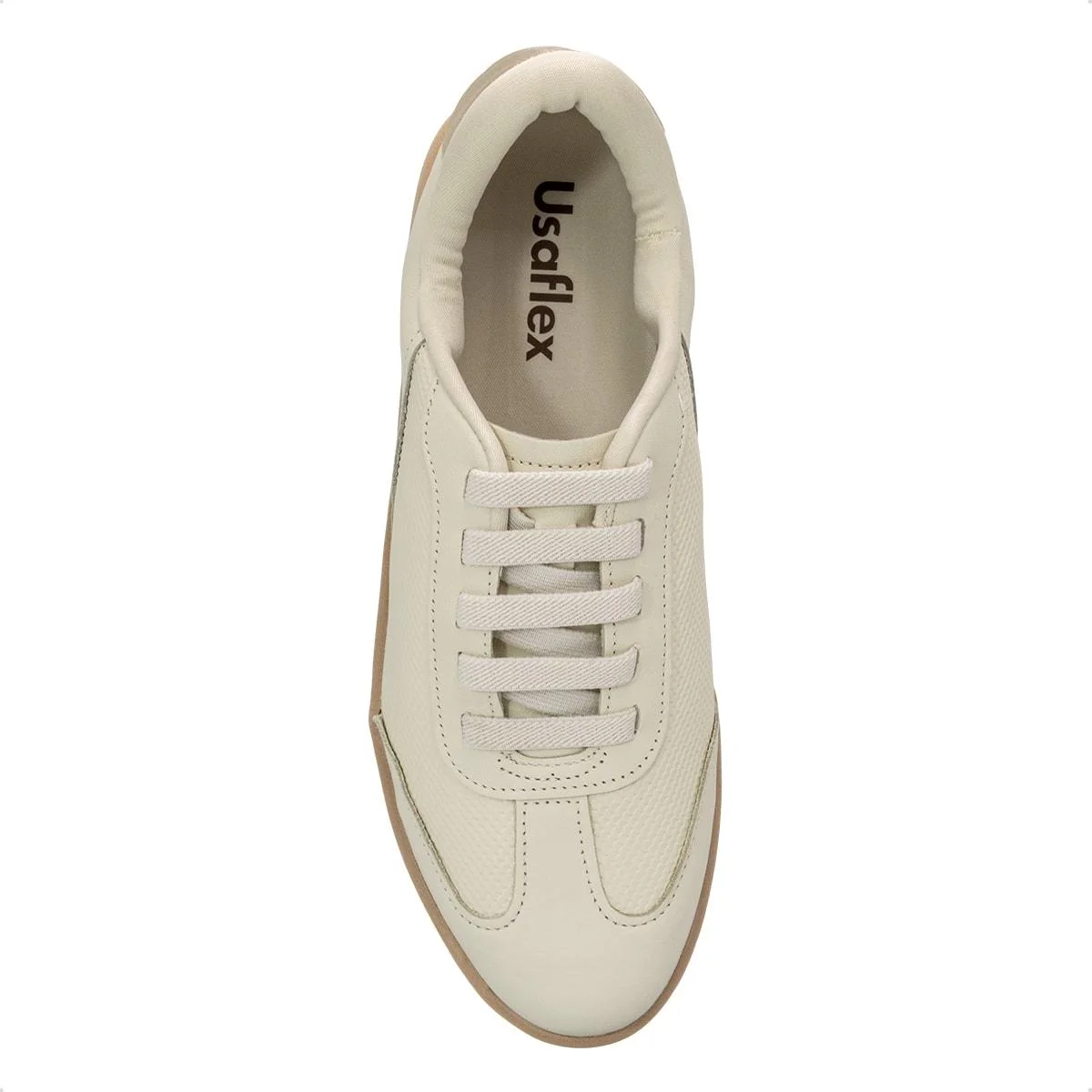 Tênis Usaflex Feminino Básico Couro Cadarço Elástico Casual UD02004 Off White 3