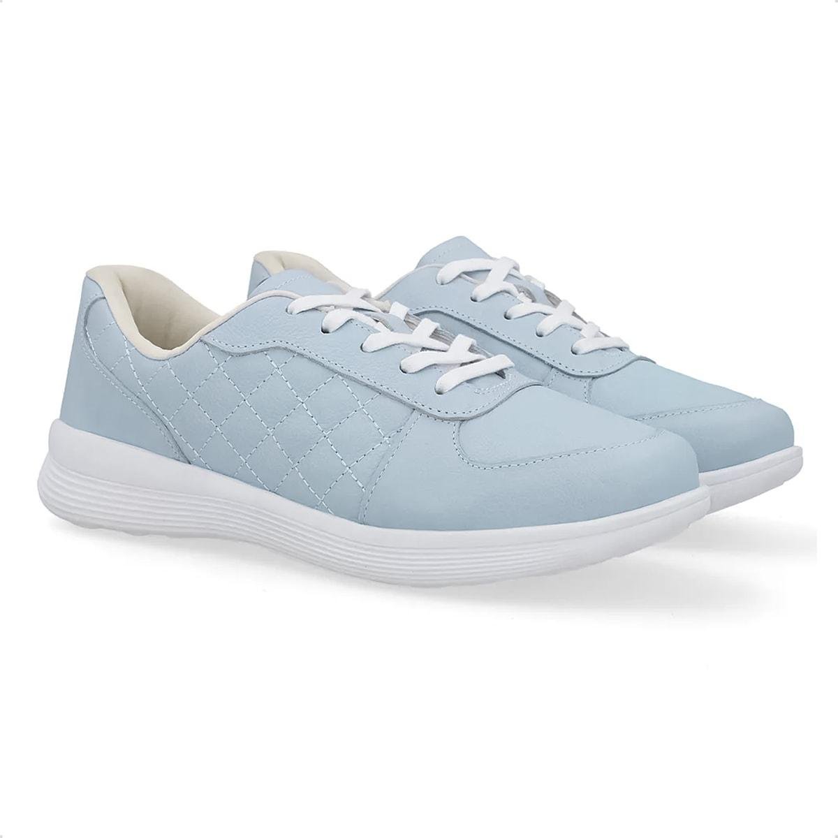 Tênis Usaflex Feminino Matelassê Couro Casual UD02003 Azul Claro 2