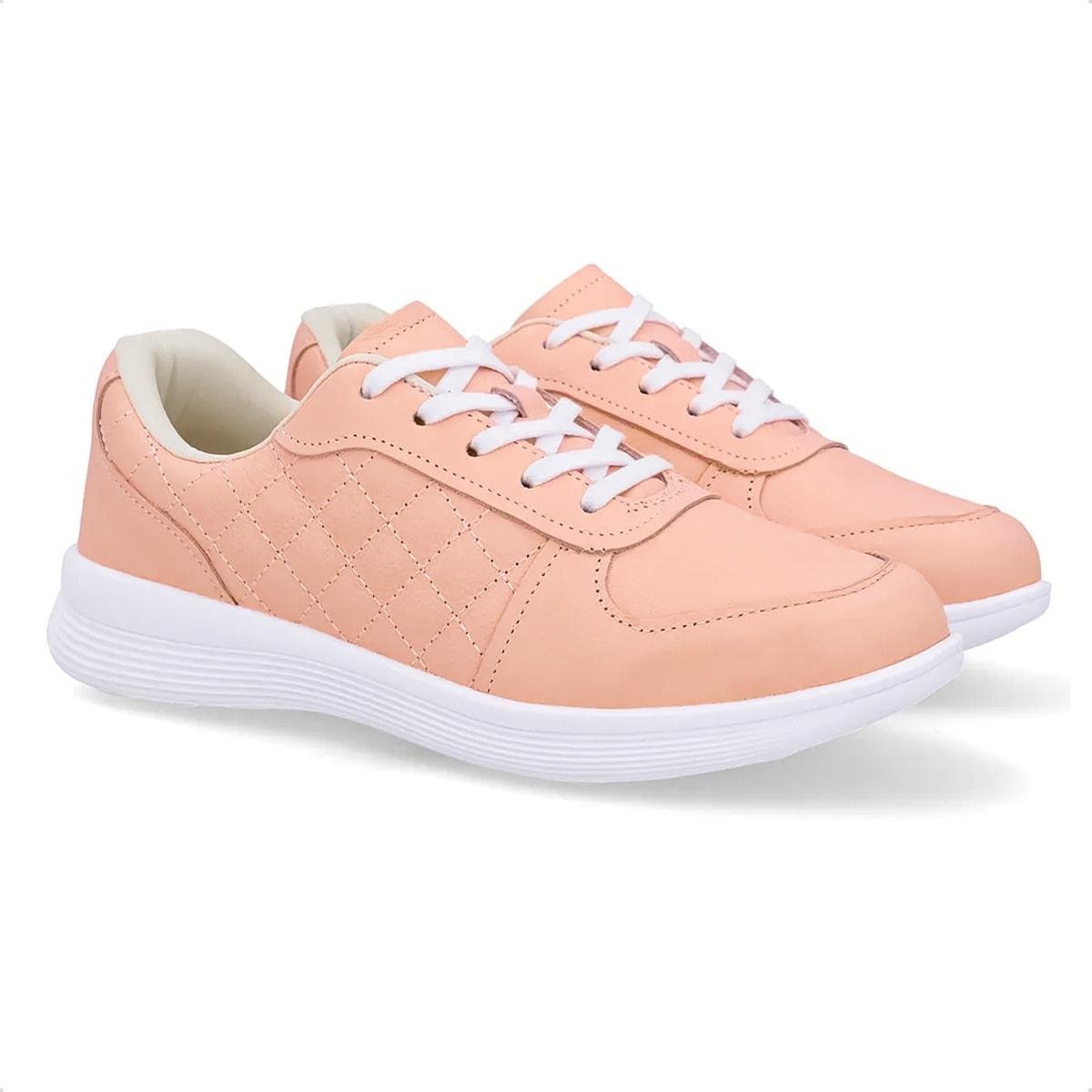 Tênis Usaflex Feminino Matelassê Couro Casual UD02003 Rosa Claro 2