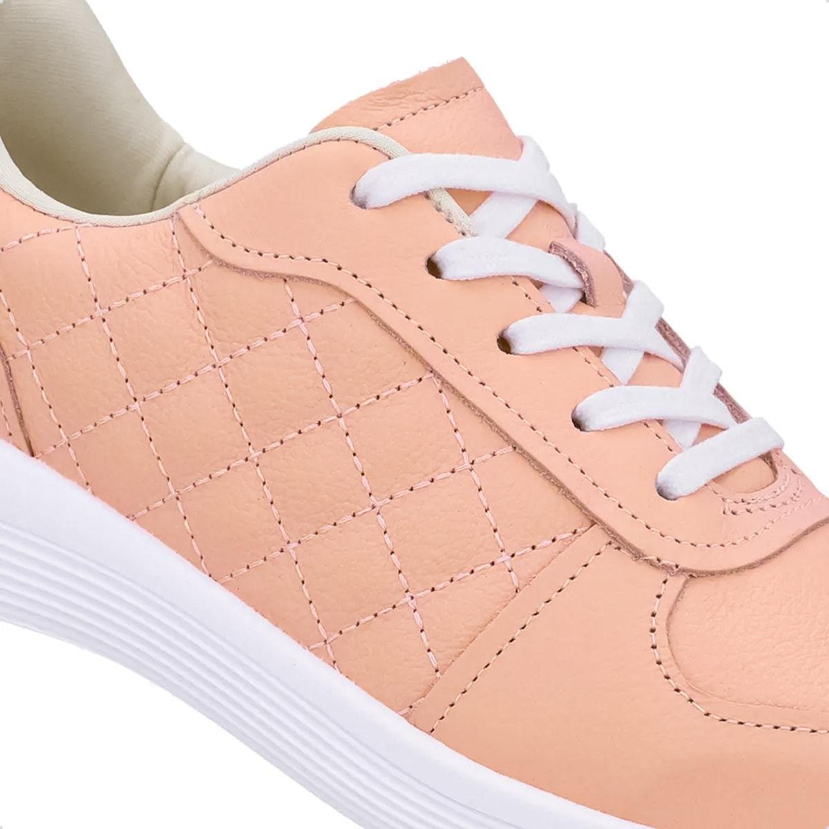 Tênis Usaflex Feminino Matelassê Couro Casual UD02003 Rosa Claro 3