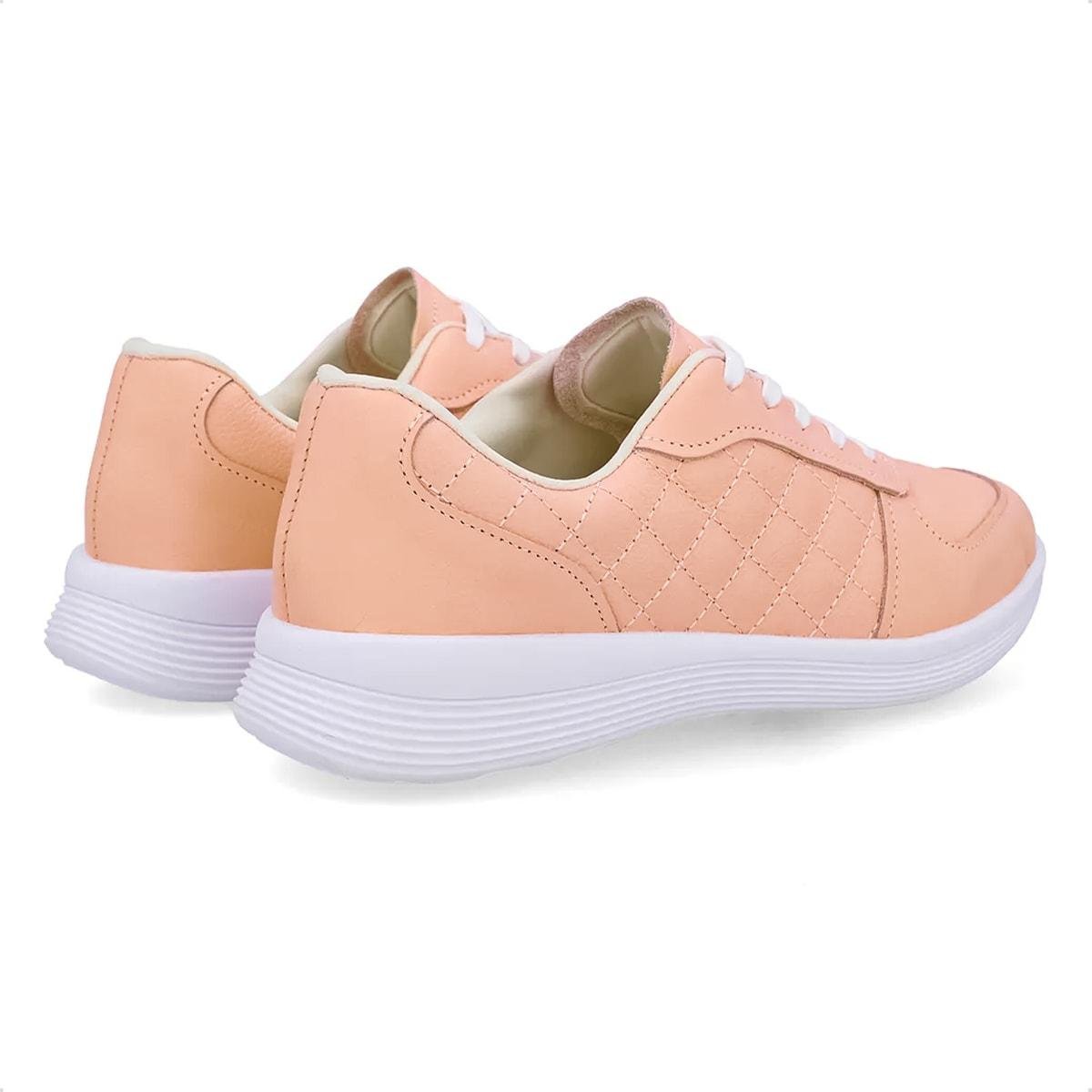 Tênis Usaflex Feminino Matelassê Couro Casual UD02003 Rosa Claro 4