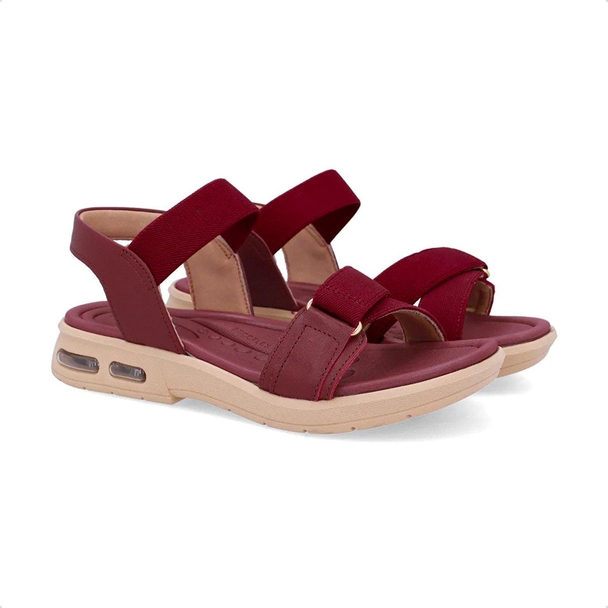 Sandália Usaflex Feminina Elástico Salto Baixo Amortecimento Bolha Casual UD14001 Vinho 2