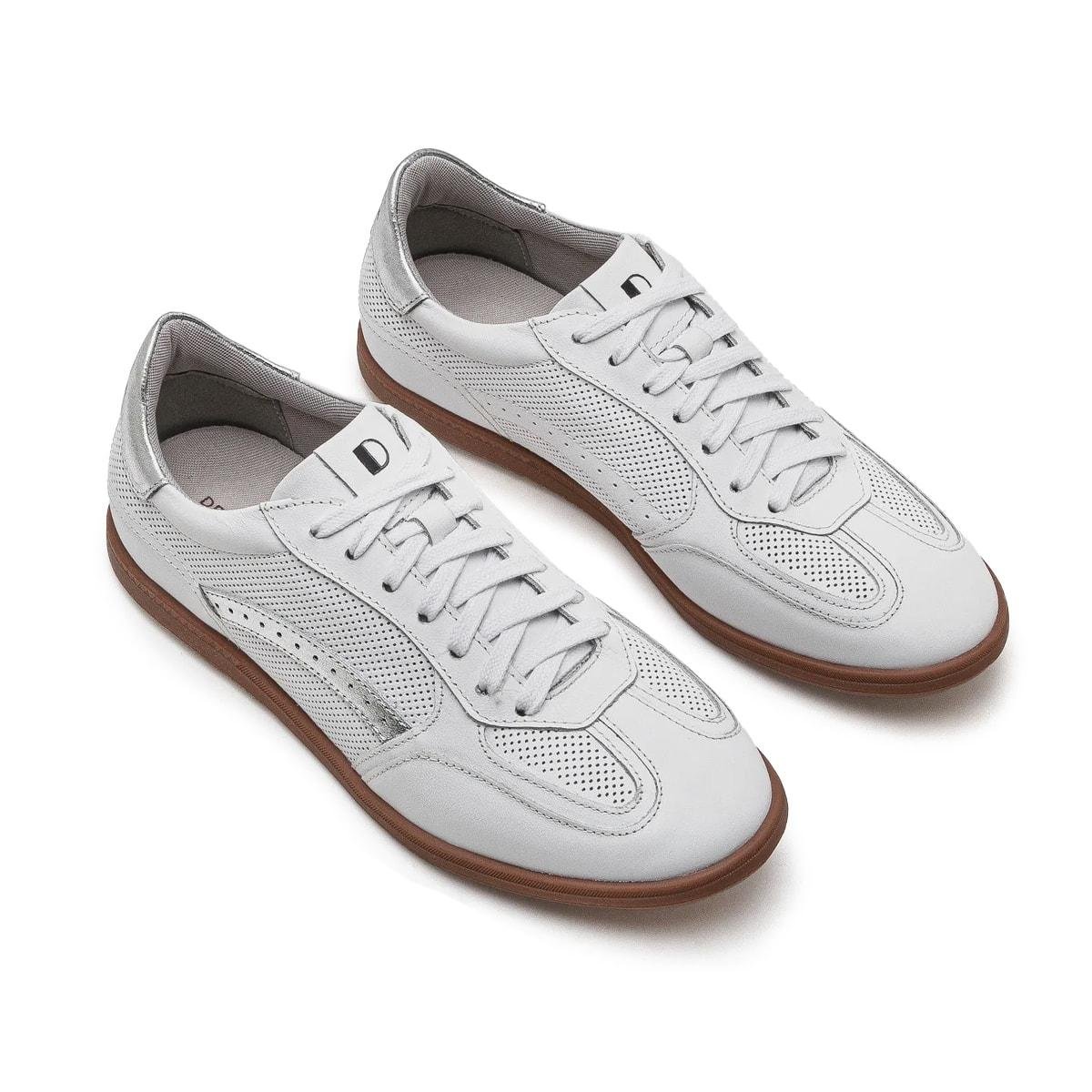 Tênis de Couro Democrata Feminino Olivia 657101 Branco/Prata 2