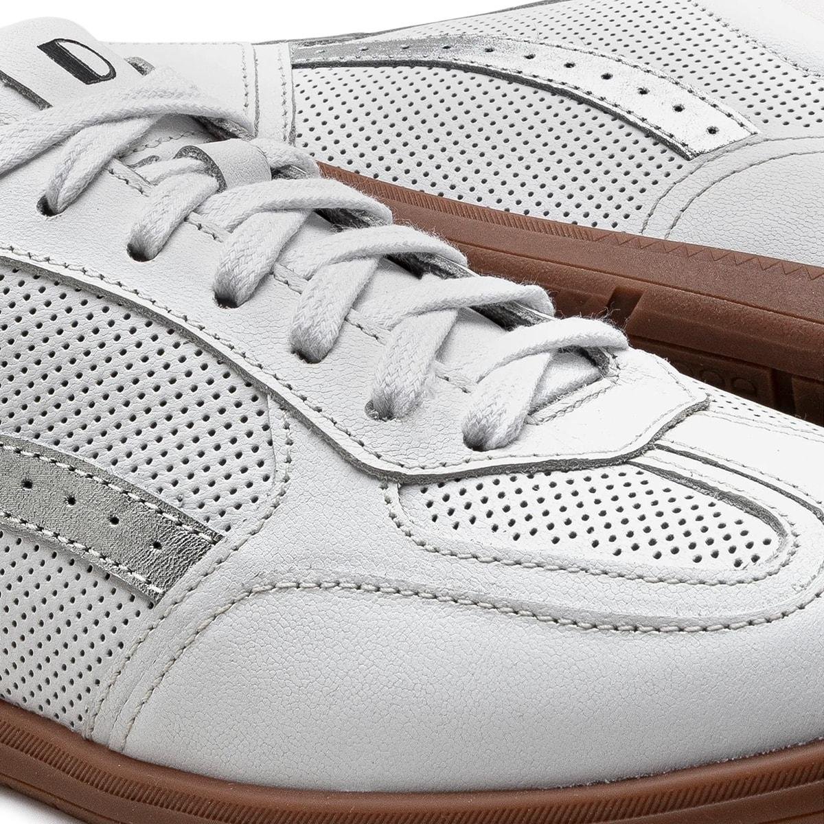 Tênis de Couro Democrata Feminino Olivia 657101 Branco/Prata 3