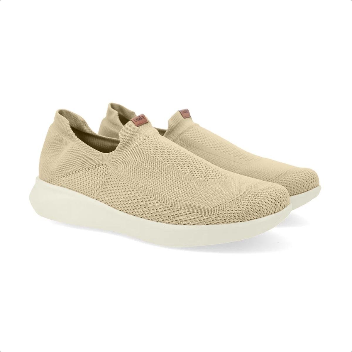 Tênis Usaflex Feminino Slip On Tricot UD03005 Casual Bege 2