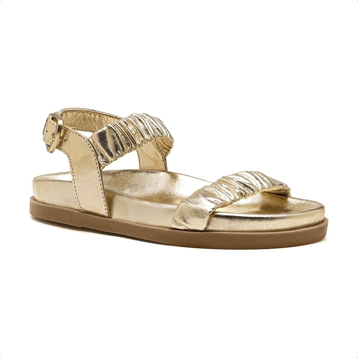 Sandália de Couro Democrata Papete Feminina Iris 633102 Dourado 4