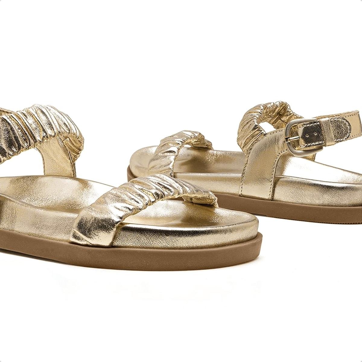 Sandália de Couro Democrata Papete Feminina Iris 633102 Dourado 6