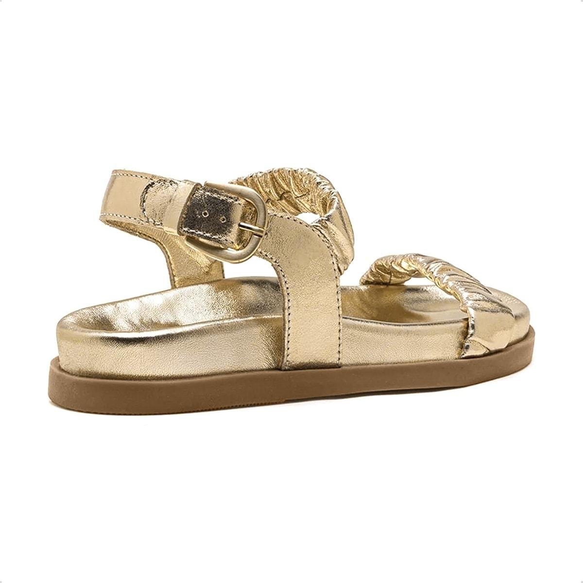 Sandália de Couro Democrata Papete Feminina Iris 633102 Dourado 7