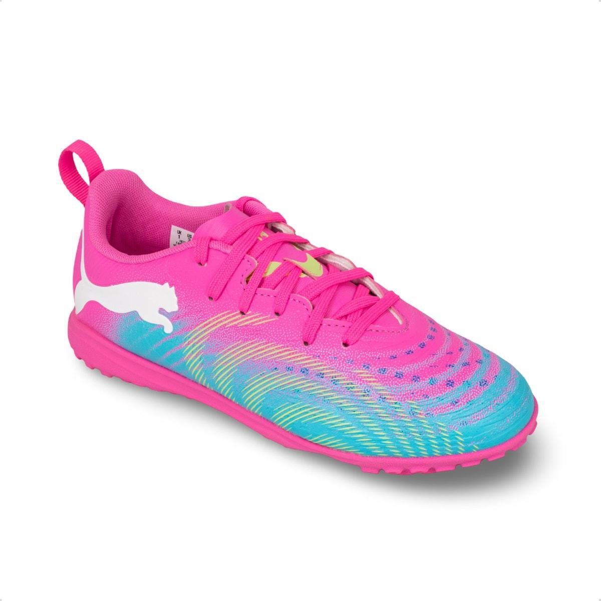 Chuteira Puma Society Future 9 Play Infantil Rosa/Azul 2