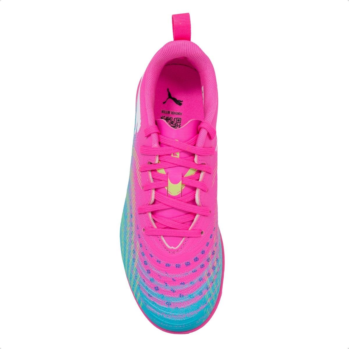 Chuteira Puma Society Future 9 Play Infantil Rosa/Azul 3