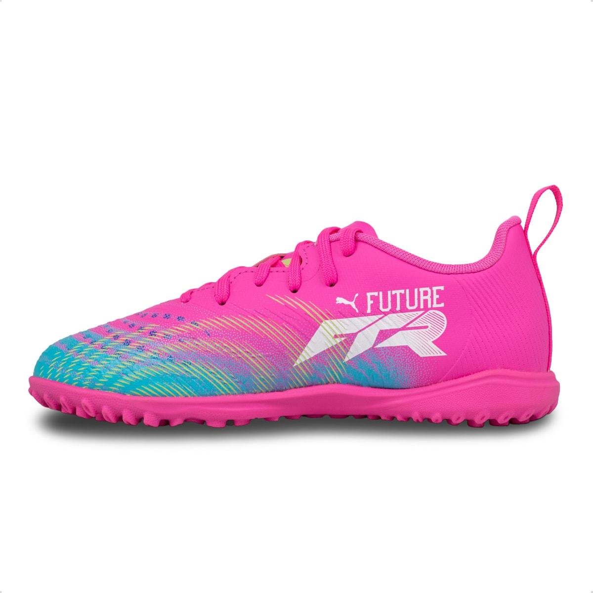 Chuteira Puma Society Future 9 Play Infantil Rosa/Azul 4