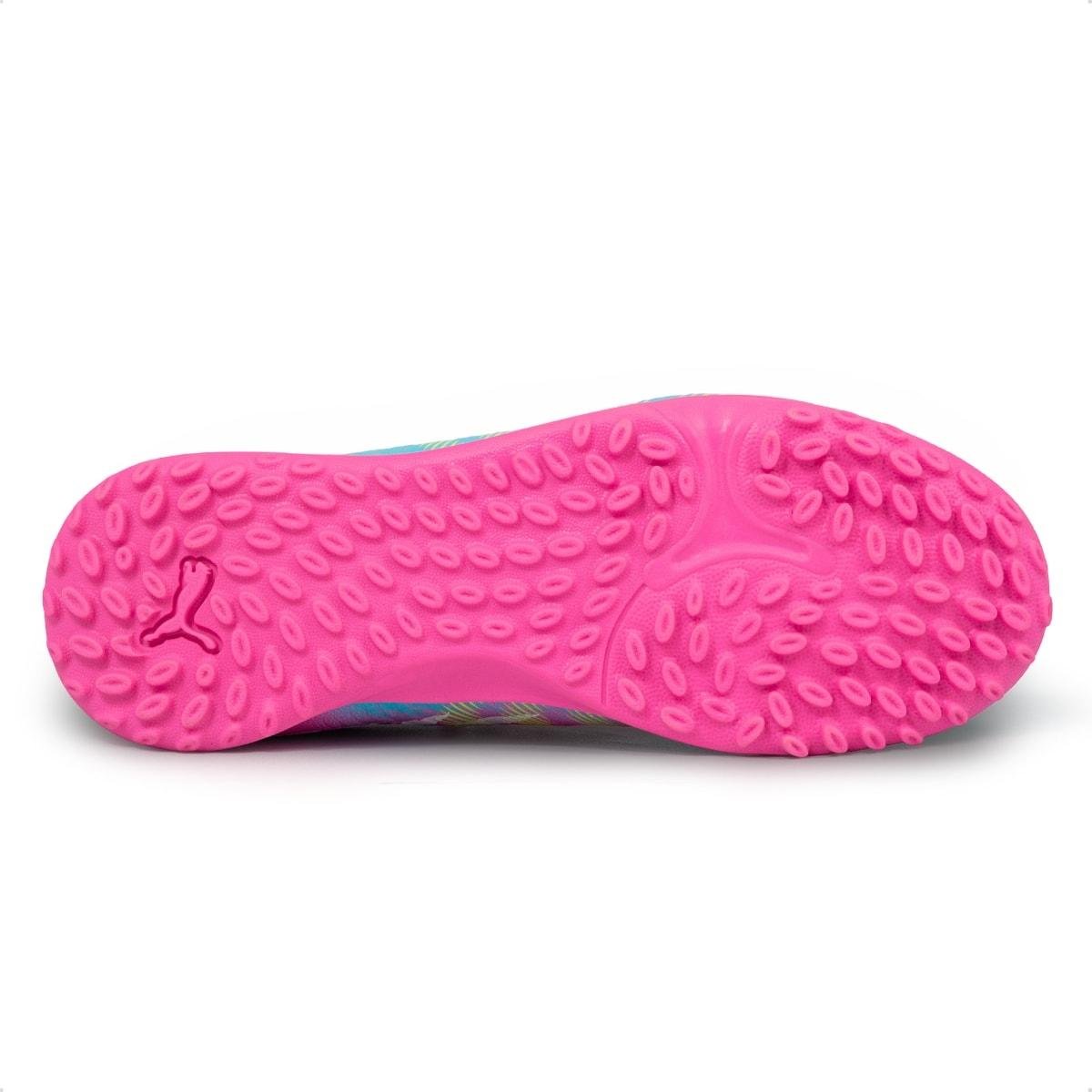 Chuteira Puma Society Future 9 Play Infantil Rosa/Azul 6