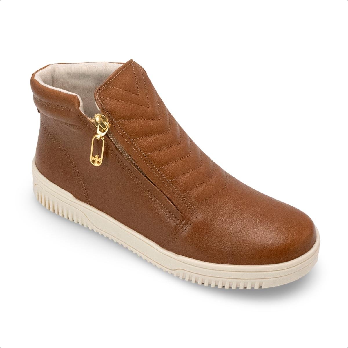 Bota Pegada Feminina em Couro Zíper Caramelo 2