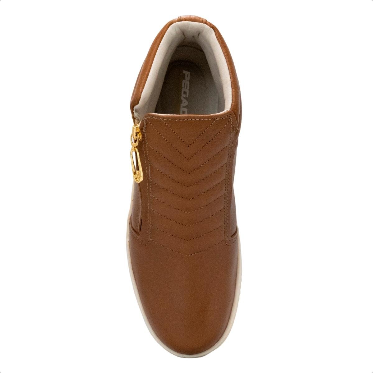 Bota Pegada Feminina em Couro Zíper Caramelo 3