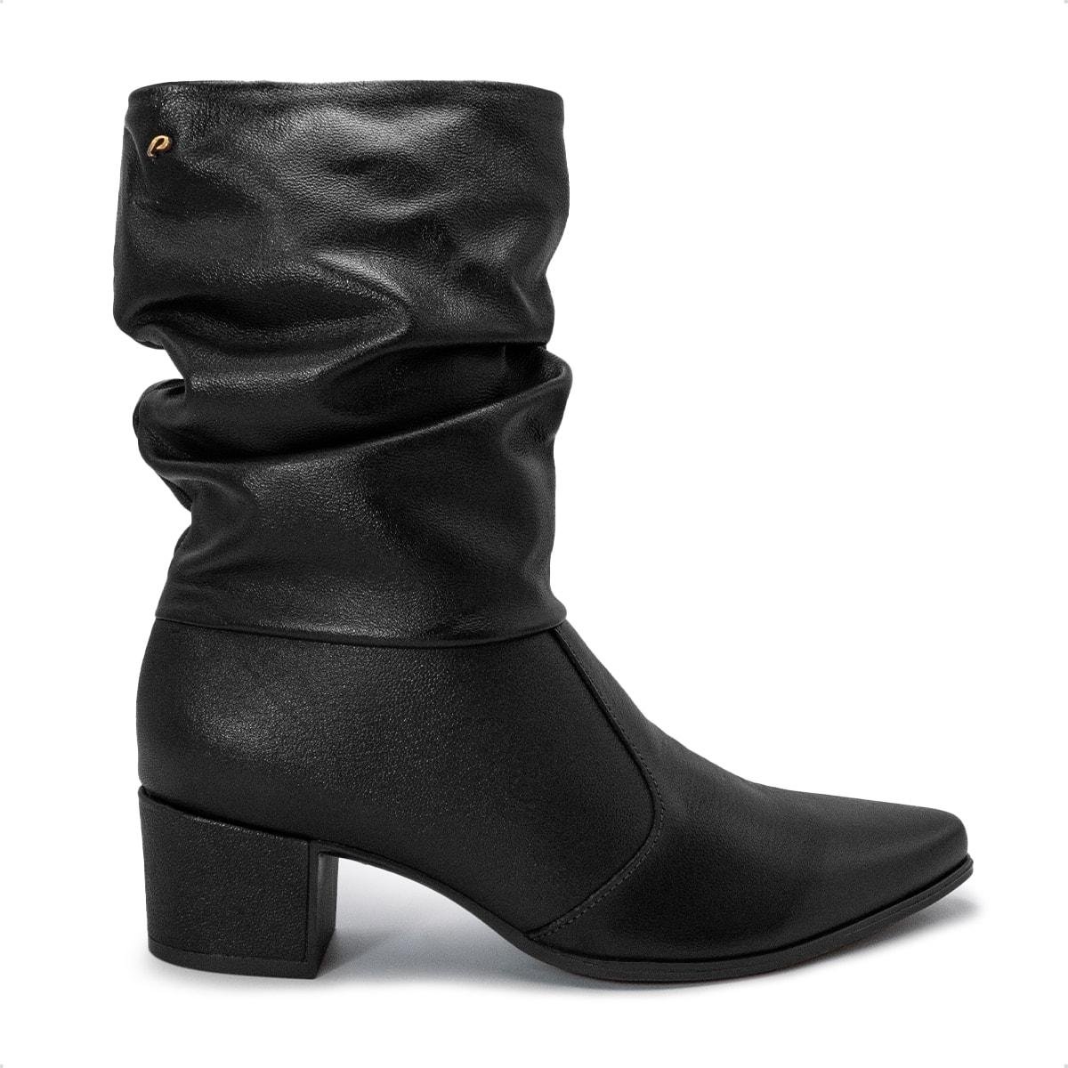 Bota Pegada Feminina Em Couro Salto Bloco 280901