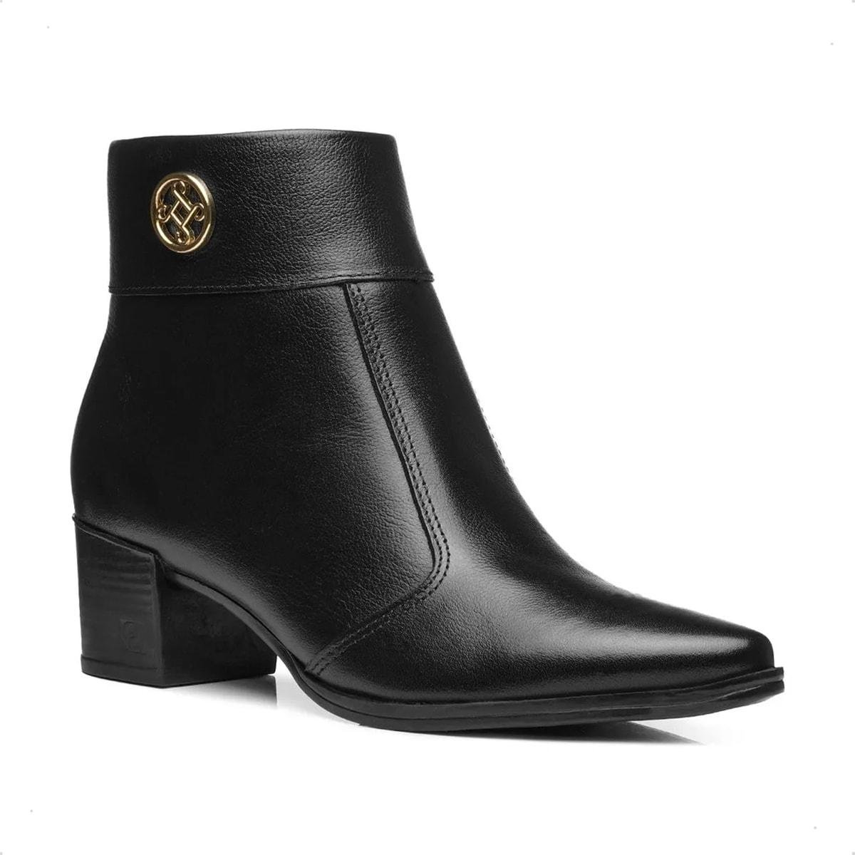 Bota Pegada Feminina Em Couro Salto Bloco 280512 Preto 2