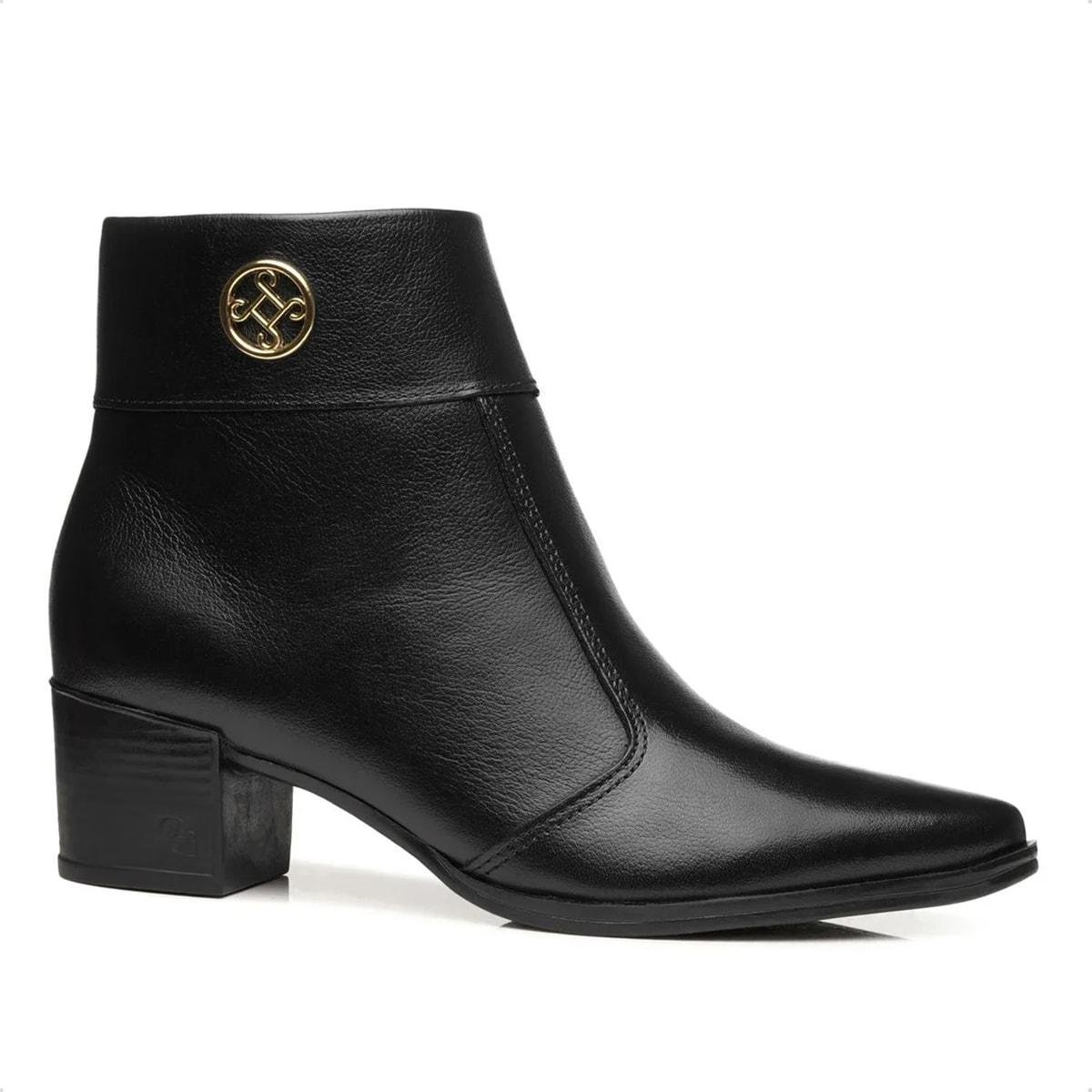 Bota Pegada Feminina Em Couro Salto Bloco 280512