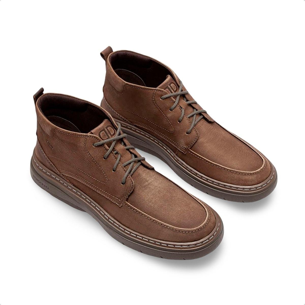 Bota de Couro Democrata Masculina Grid 240001 Marrom Claro 2