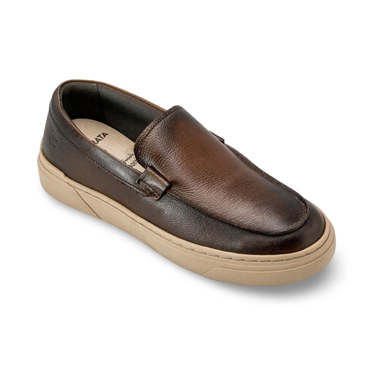 Tênis de Couro Democrata Masculino Bill Slip On 240904 Marrom Escuro 2