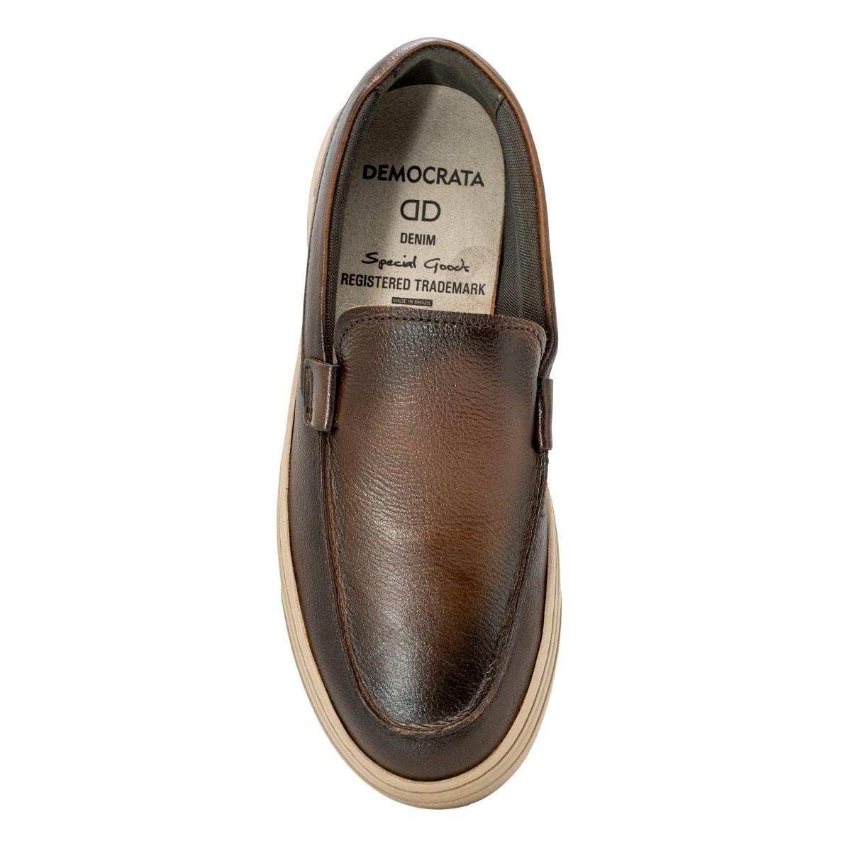 Tênis de Couro Democrata Masculino Bill Slip On 240904 Marrom Escuro 3