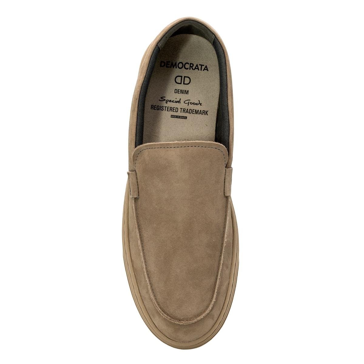 Tênis de Couro Democrata Masculino Bill Slip On 240904 Bege 3