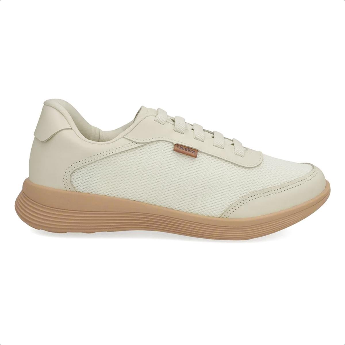 Tênis Usaflex Feminino Couro Lateral Tecido Casual UD2006