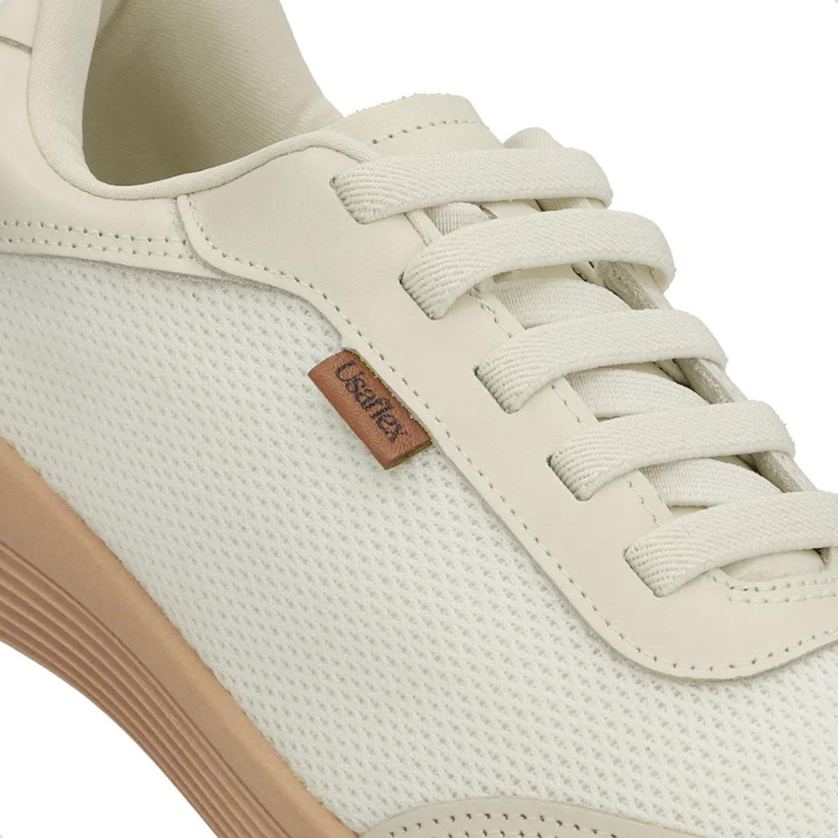 Tênis Usaflex Feminino Couro Lateral Tecido Casual UD2006 Areia 3