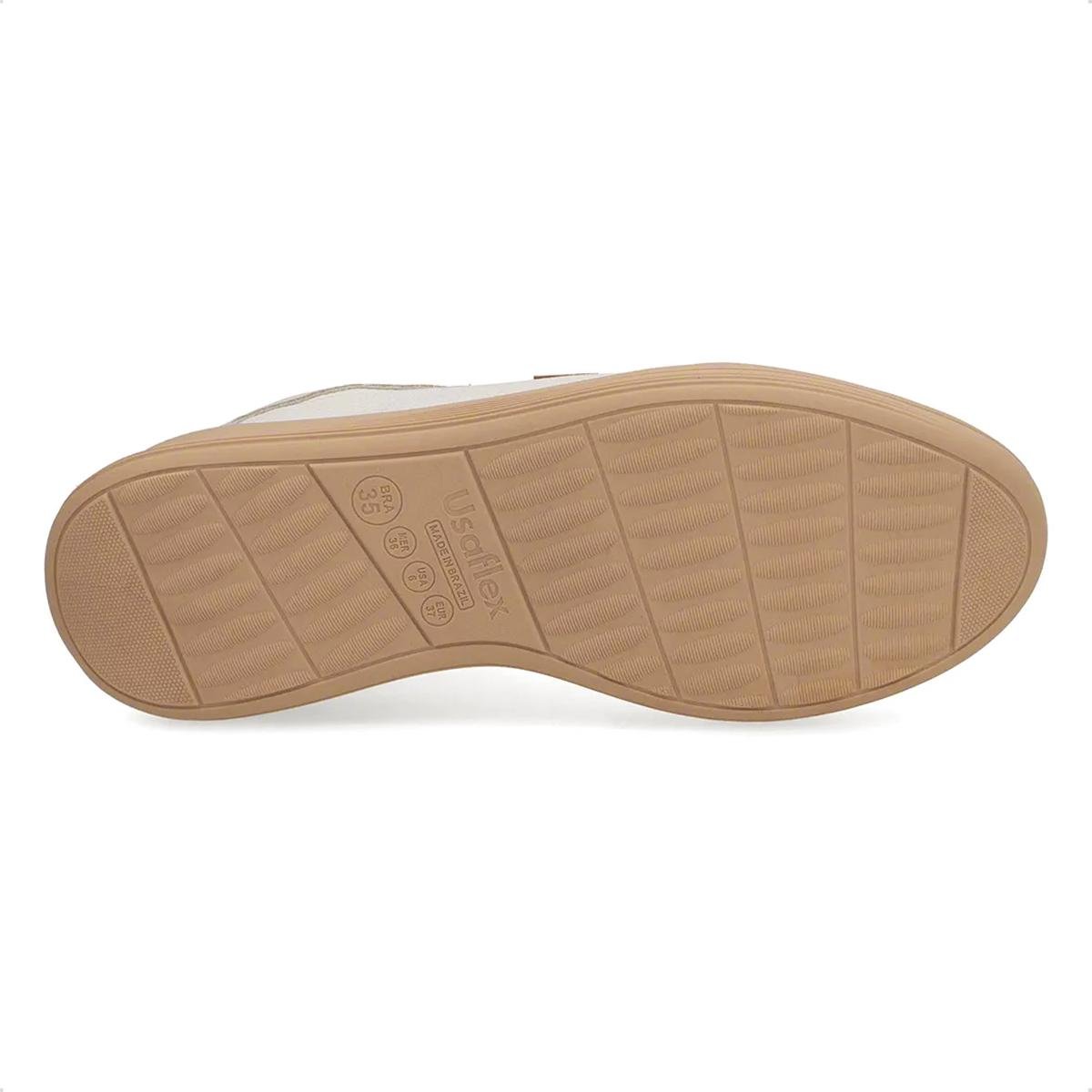 Tênis Usaflex Feminino Couro Lateral Tecido Casual UD2006 Areia 5