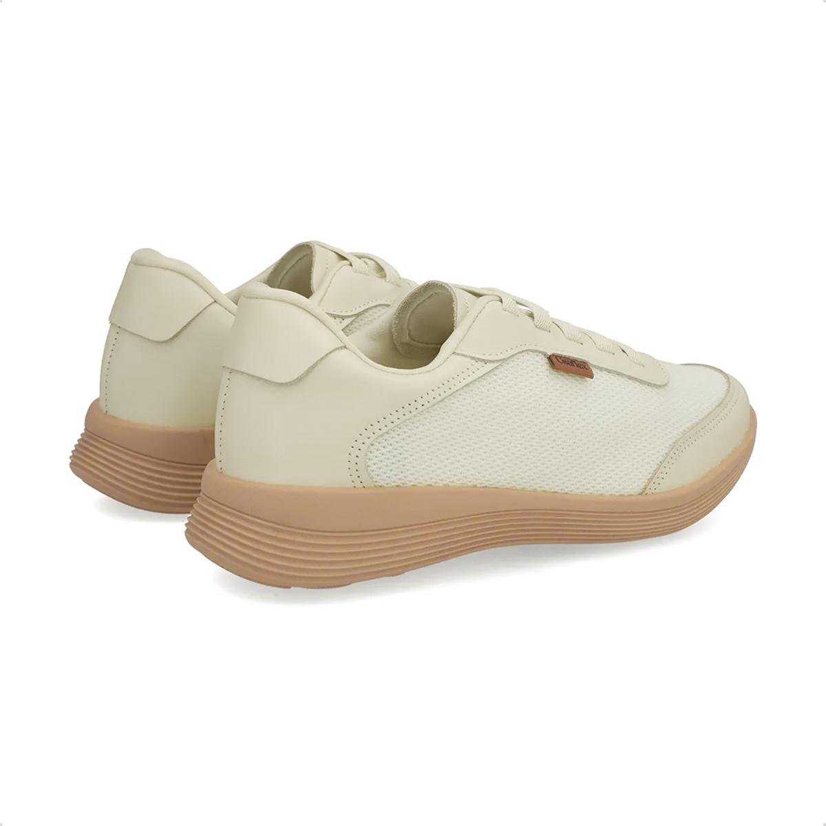 Tênis Usaflex Feminino Couro Lateral Tecido Casual UD02006 Areia 4
