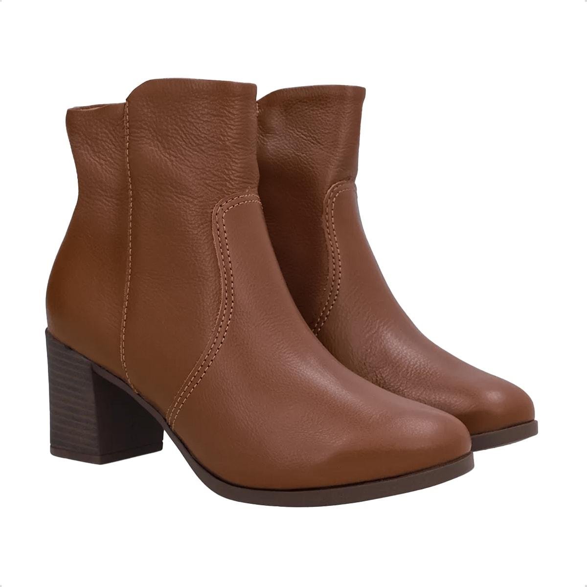 Bota Usaflex Feminina Em Couro Zíper AP05003 Marrom Claro 2