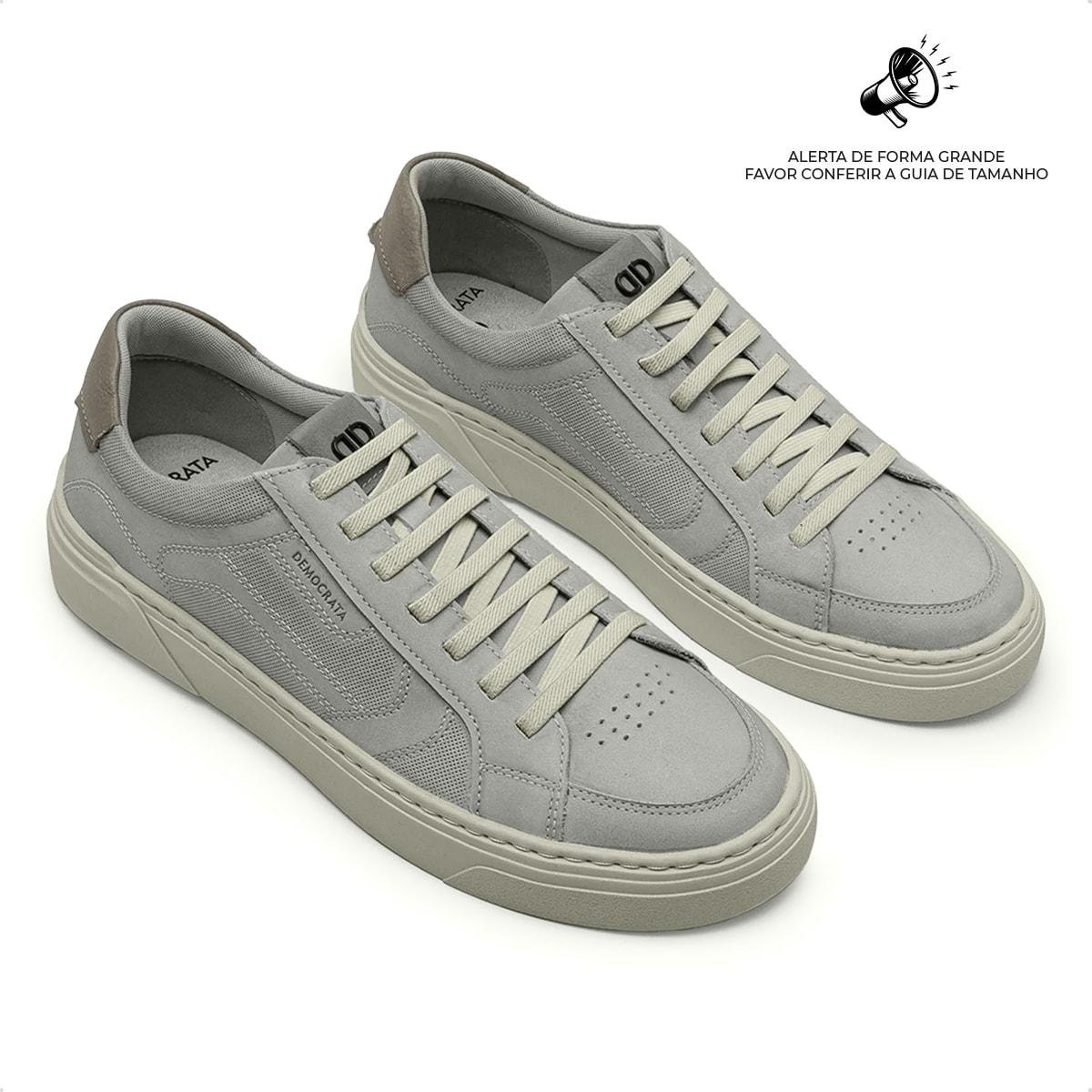 Tênis de Couro Democrata Masculino Bill 240901 Cinza Claro 2