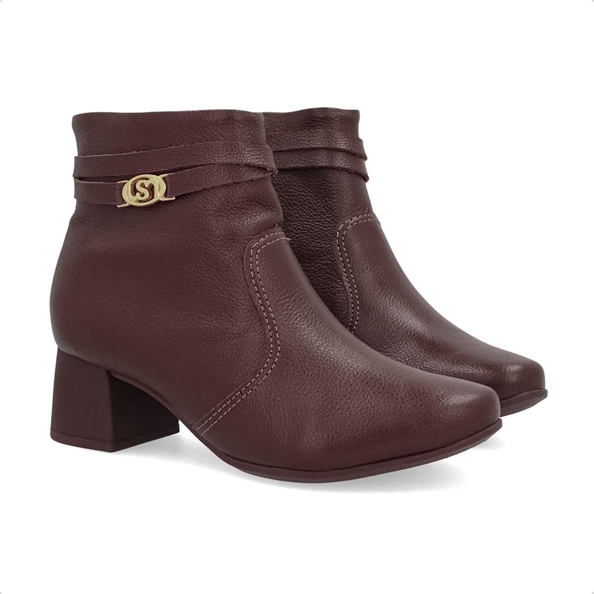 Bota Usaflex Feminina Em Couro Monograma AP04003 Marrom Escuro 2